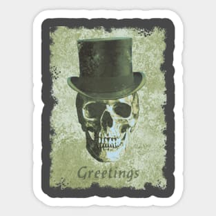 Top hat skull Greetings macabre green distressed spooky Sticker